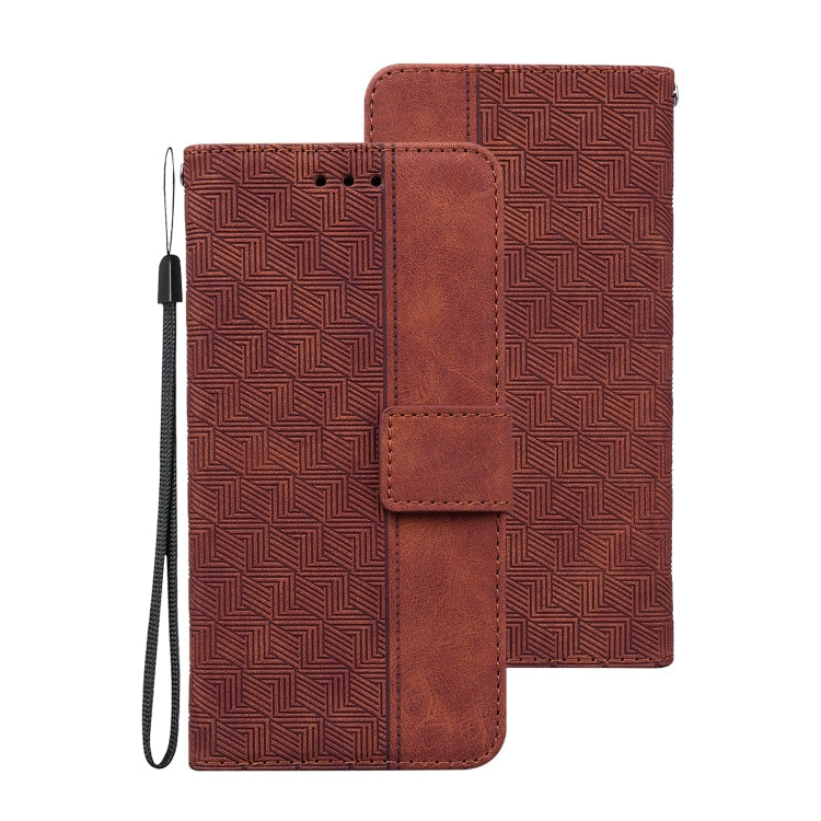 For Samsung Galaxy S21+ 5G Geometric Embossed Leather Phone Case(Brown)