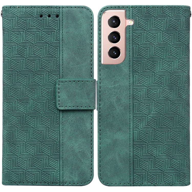 For Samsung Galaxy S21+ 5G Geometric Embossed Leather Phone Case(Green)