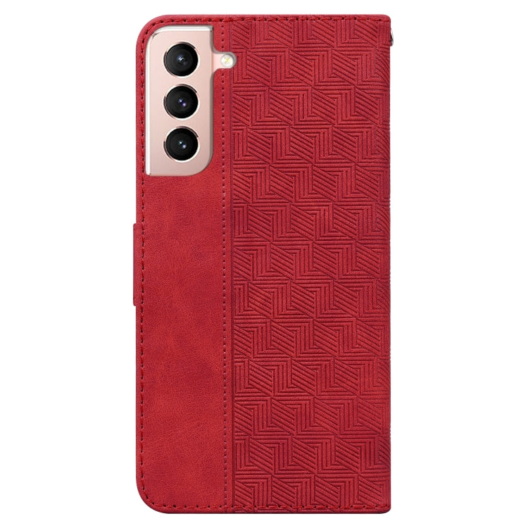 For Samsung Galaxy S21+ 5G Geometric Embossed Leather Phone Case(Red)