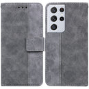 For Samsung Galaxy S21 Ultra 5G Geometric Embossed Leather Phone Case(Grey)