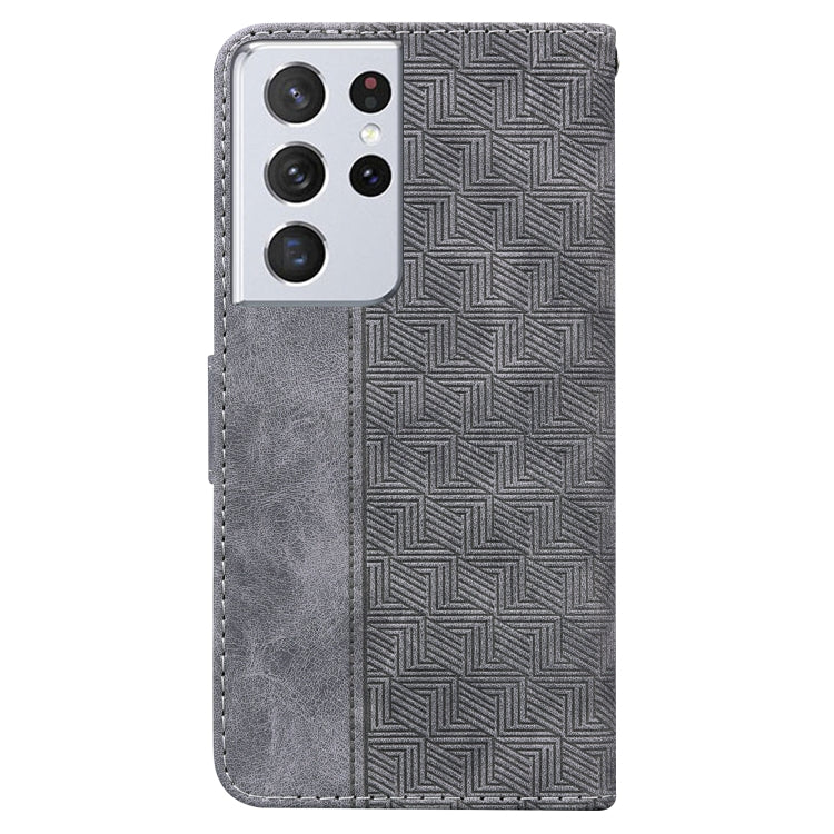 For Samsung Galaxy S21 Ultra 5G Geometric Embossed Leather Phone Case(Grey)