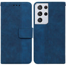 For Samsung Galaxy S21 Ultra 5G Geometric Embossed Leather Phone Case(Blue)