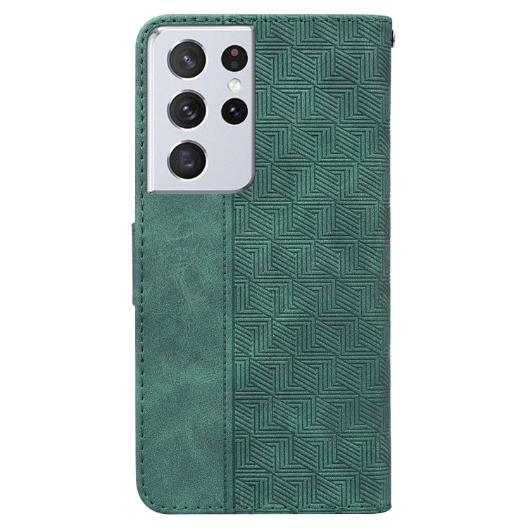 For Samsung Galaxy S21 Ultra 5G Geometric Embossed Leather Phone Case(Green)