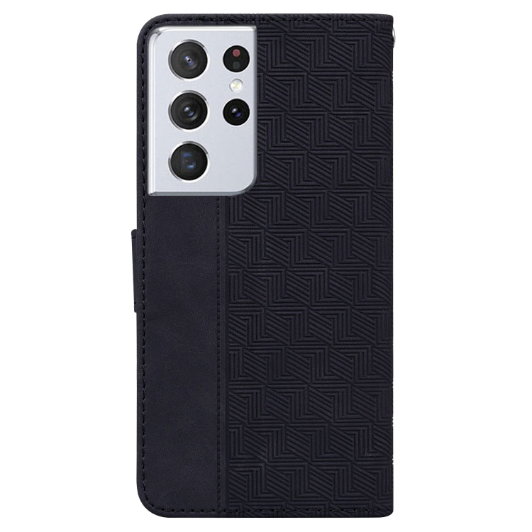 For Samsung Galaxy S21 Ultra 5G Geometric Embossed Leather Phone Case(Black)
