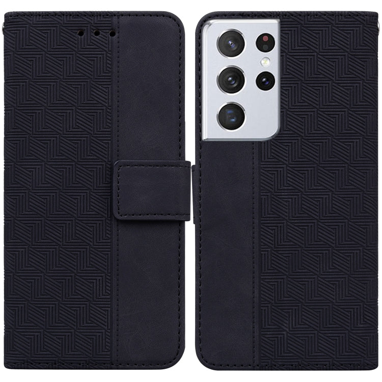 For Samsung Galaxy S21 Ultra 5G Geometric Embossed Leather Phone Case(Black)