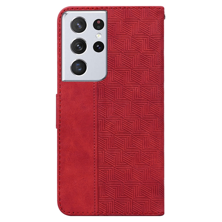 For Samsung Galaxy S21 Ultra 5G Geometric Embossed Leather Phone Case(Red)