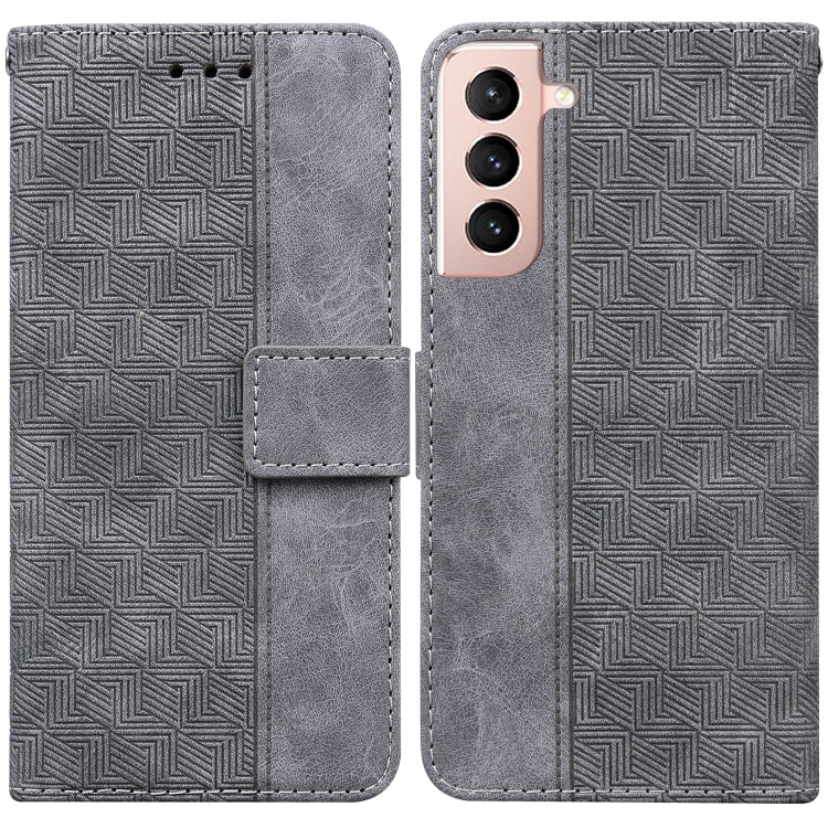 For Samsung Galaxy S22 5G Geometric Embossed Leather Phone Case(Grey)