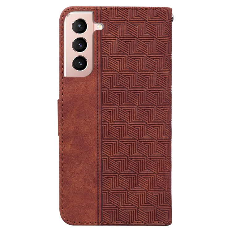 For Samsung Galaxy S22+ 5G Geometric Embossed Leather Phone Case(Brown)