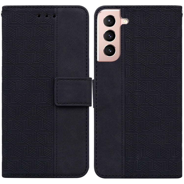 For Samsung Galaxy S22+ 5G Geometric Embossed Leather Phone Case(Black)