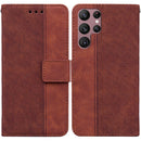 For Samsung Galaxy S22 Ultra 5G Geometric Embossed Leather Phone Case(Brown)