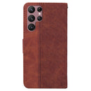 For Samsung Galaxy S22 Ultra 5G Geometric Embossed Leather Phone Case(Brown)