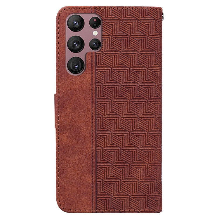 For Samsung Galaxy S22 Ultra 5G Geometric Embossed Leather Phone Case(Brown)
