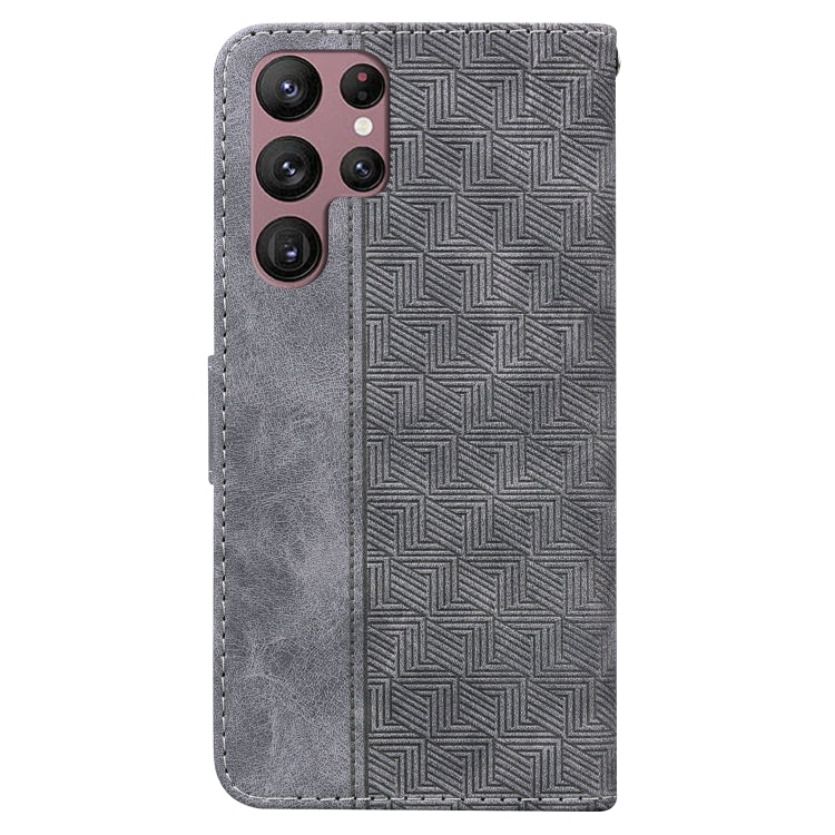 For Samsung Galaxy S22 Ultra 5G Geometric Embossed Leather Phone Case(Grey)