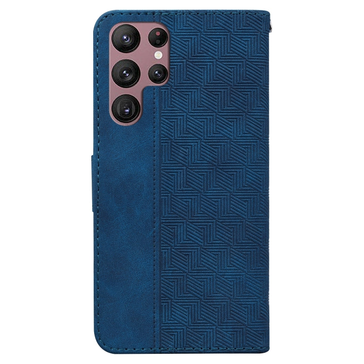 For Samsung Galaxy S22 Ultra 5G Geometric Embossed Leather Phone Case(Blue)