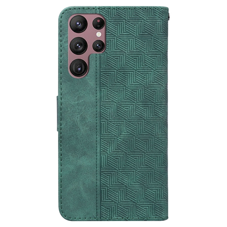 For Samsung Galaxy S22 Ultra 5G Geometric Embossed Leather Phone Case(Green)