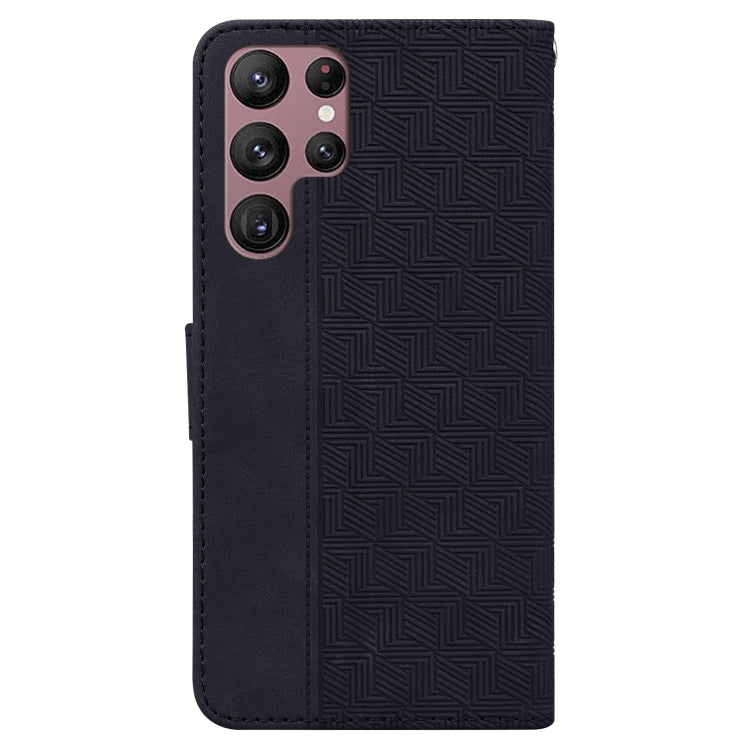 For Samsung Galaxy S22 Ultra 5G Geometric Embossed Leather Phone Case(Black)