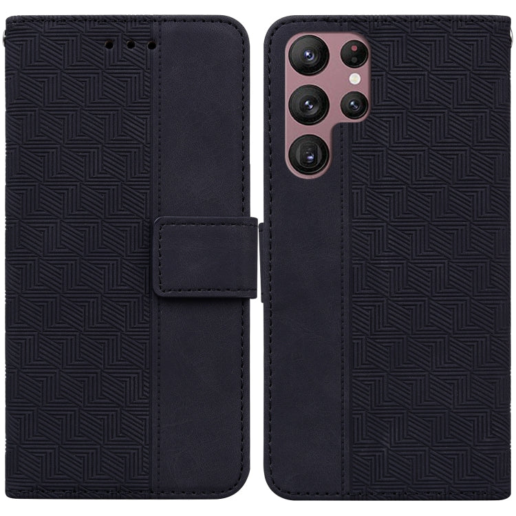 For Samsung Galaxy S22 Ultra 5G Geometric Embossed Leather Phone Case(Black)