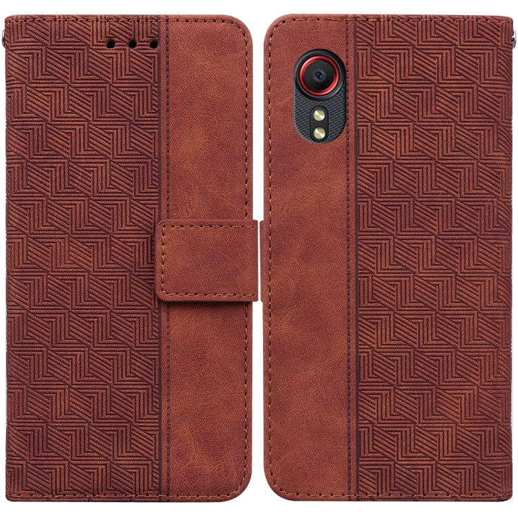 For Samsung Galaxy Xcover 5 Geometric Embossed Leather Phone Case(Brown)