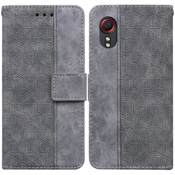 For Samsung Galaxy Xcover 5 Geometric Embossed Leather Phone Case(Grey)
