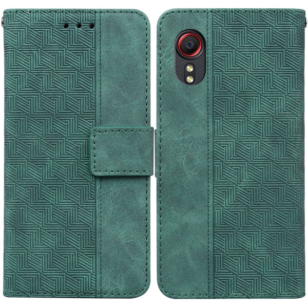 For Samsung Galaxy Xcover 5 Geometric Embossed Leather Phone Case(Green)