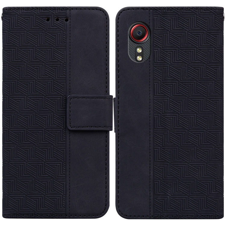 For Samsung Galaxy Xcover 5 Geometric Embossed Leather Phone Case(Black)
