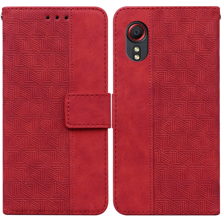 For Samsung Galaxy Xcover 5 Geometric Embossed Leather Phone Case(Red)