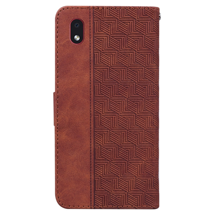 For Samsung Galaxy A01 Core Geometric Embossed Leather Phone Case(Brown)