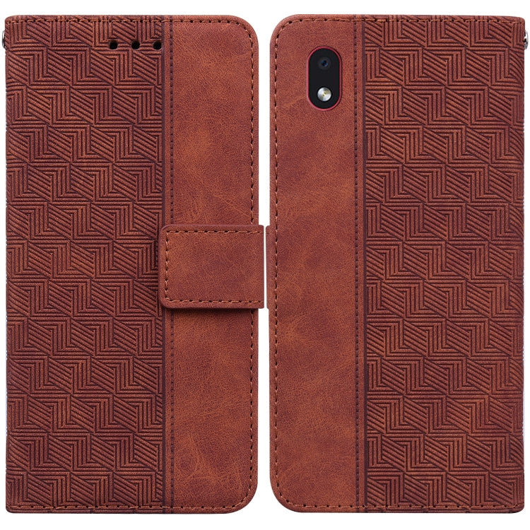 For Samsung Galaxy A01 Core Geometric Embossed Leather Phone Case(Brown)