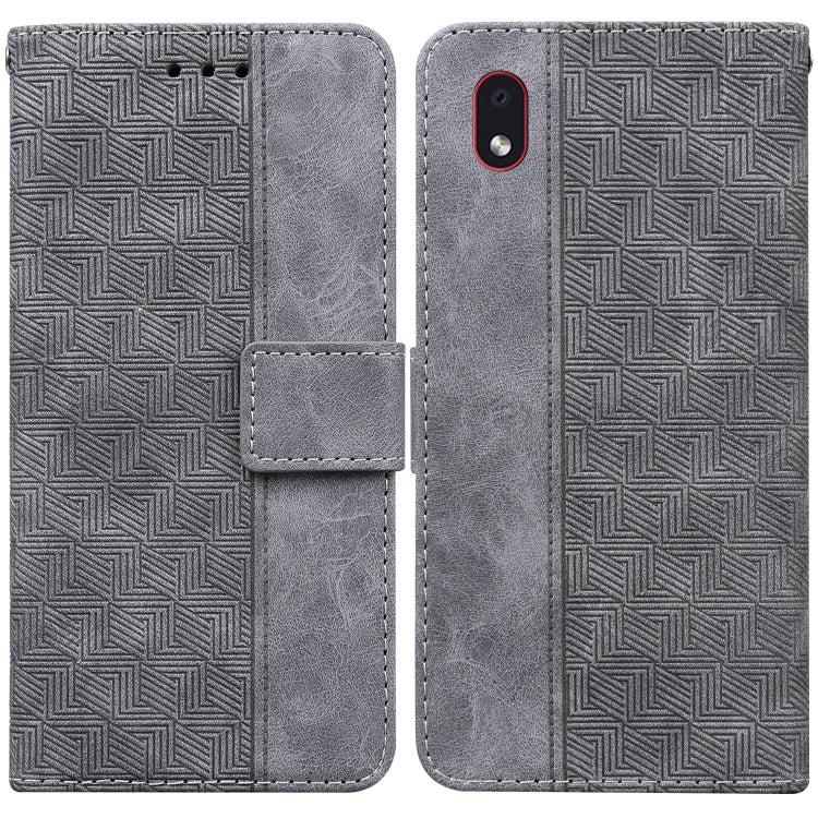 For Samsung Galaxy A01 Core Geometric Embossed Leather Phone Case(Grey)