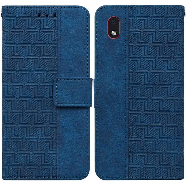 For Samsung Galaxy A01 Core Geometric Embossed Leather Phone Case(Blue)