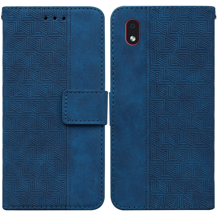 For Samsung Galaxy A01 Core Geometric Embossed Leather Phone Case(Blue)