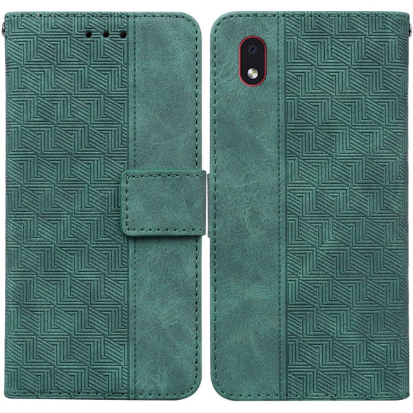 For Samsung Galaxy A01 Core Geometric Embossed Leather Phone Case(Green)