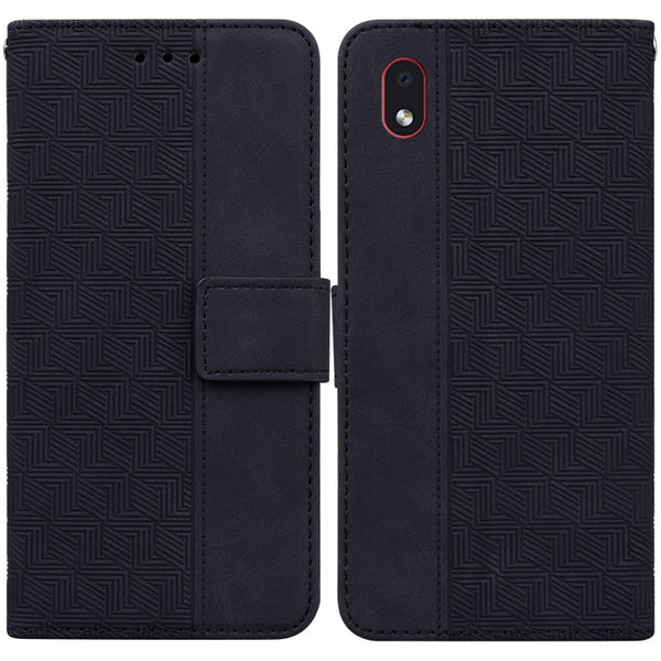 For Samsung Galaxy A01 Core Geometric Embossed Leather Phone Case(Black)