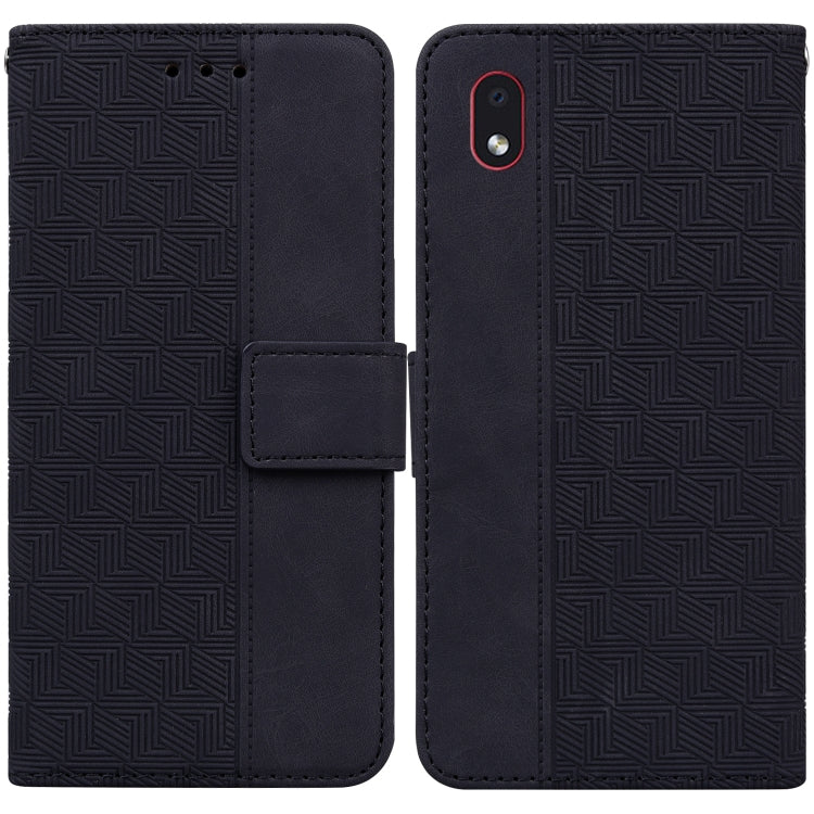 For Samsung Galaxy A01 Core Geometric Embossed Leather Phone Case(Black)