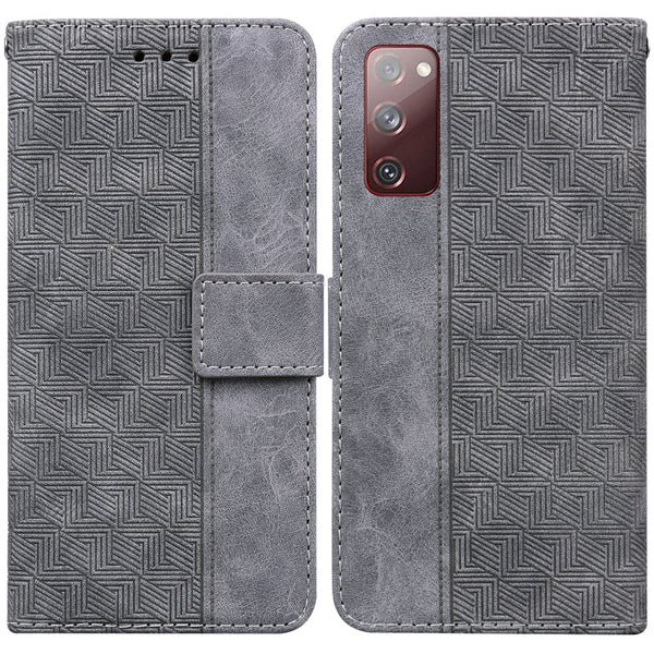 For Samsung Galaxy S20 FE 5G Geometric Embossed Leather Phone Case(Grey)