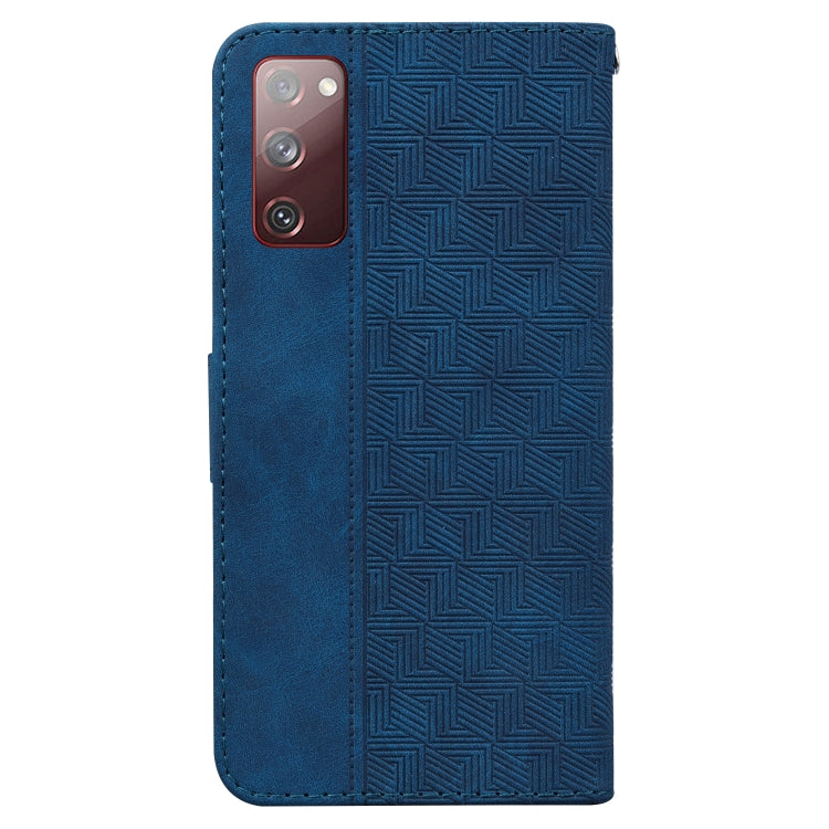 For Samsung Galaxy S20 FE 5G Geometric Embossed Leather Phone Case(Blue)