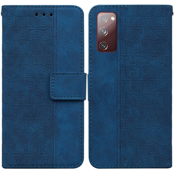 For Samsung Galaxy S20 FE 5G Geometric Embossed Leather Phone Case(Blue)
