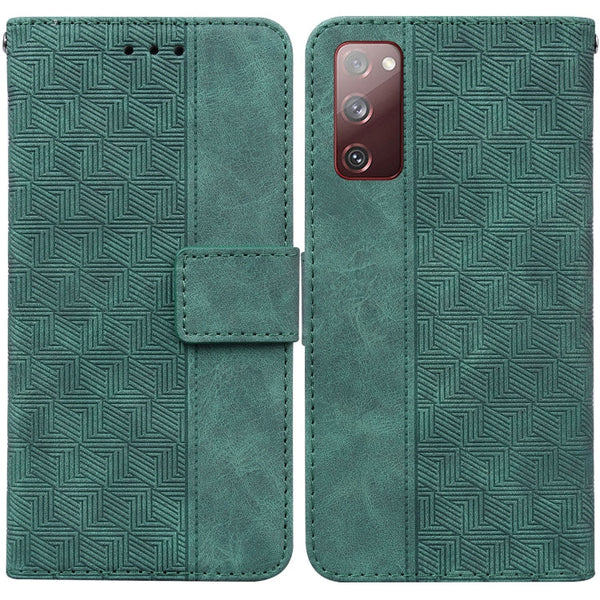 For Samsung Galaxy S20 FE 5G Geometric Embossed Leather Phone Case(Green)