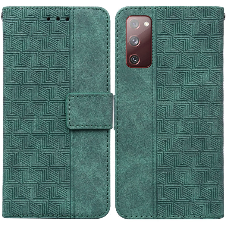 For Samsung Galaxy S20 FE 5G Geometric Embossed Leather Phone Case(Green)