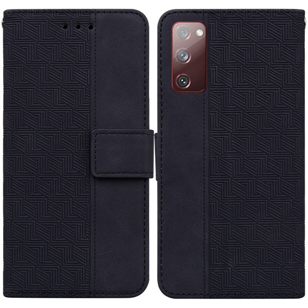 For Samsung Galaxy S20 FE 5G Geometric Embossed Leather Phone Case(Black)