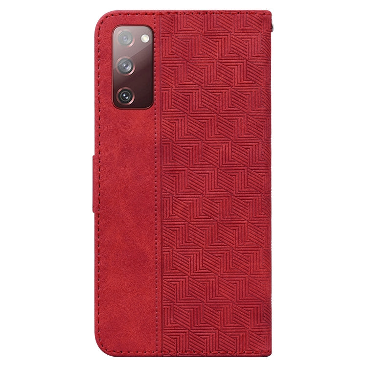 For Samsung Galaxy S20 FE 5G Geometric Embossed Leather Phone Case(Red)