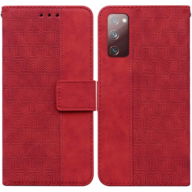 For Samsung Galaxy S20 FE 5G Geometric Embossed Leather Phone Case(Red)