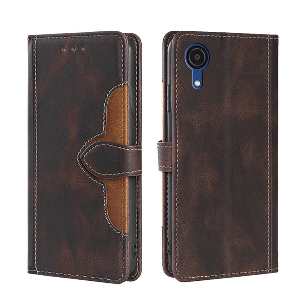For Samsung Galaxy A03 Core Skin Feel Straw Hat Magnetic Buckle Leather Phone Case(Brown)