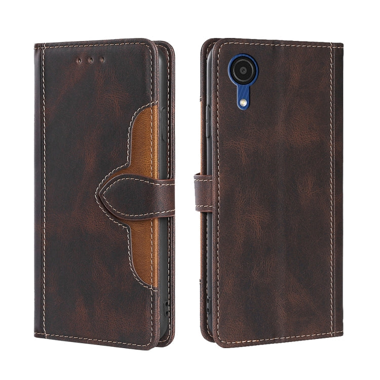 For Samsung Galaxy A03 Core Skin Feel Straw Hat Magnetic Buckle Leather Phone Case(Brown)