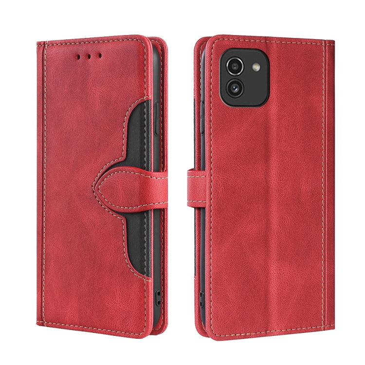For Samsung Galaxy A03 Skin Feel Straw Hat Magnetic Buckle Leather Phone Case(Red)