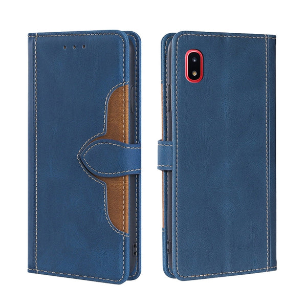 For Samsung Galaxy A20 / A21 JP Version Skin Feel Straw Hat Magnetic Buckle Leather Phone Case(Blue)