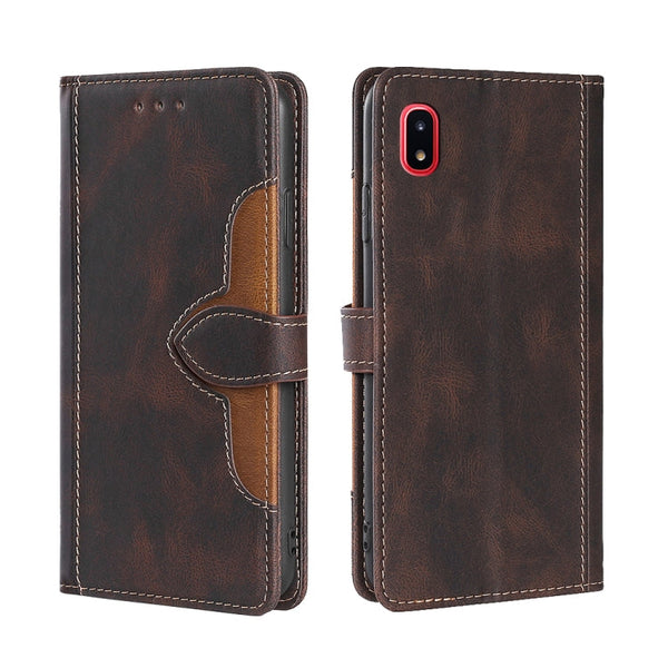 For Samsung Galaxy A20 / A21 JP Version Skin Feel Straw Hat Magnetic Buckle Leather Phone Case(Brown)