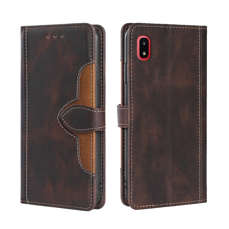 For Samsung Galaxy A20 / A21 JP Version Skin Feel Straw Hat Magnetic Buckle Leather Phone Case(Brown)
