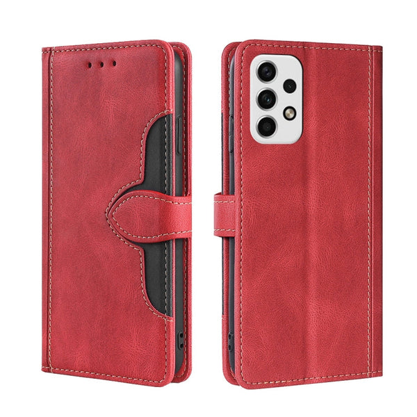 For Samsung Galaxy A23 5G Skin Feel Straw Hat Magnetic Buckle Leather Phone Case(Red)