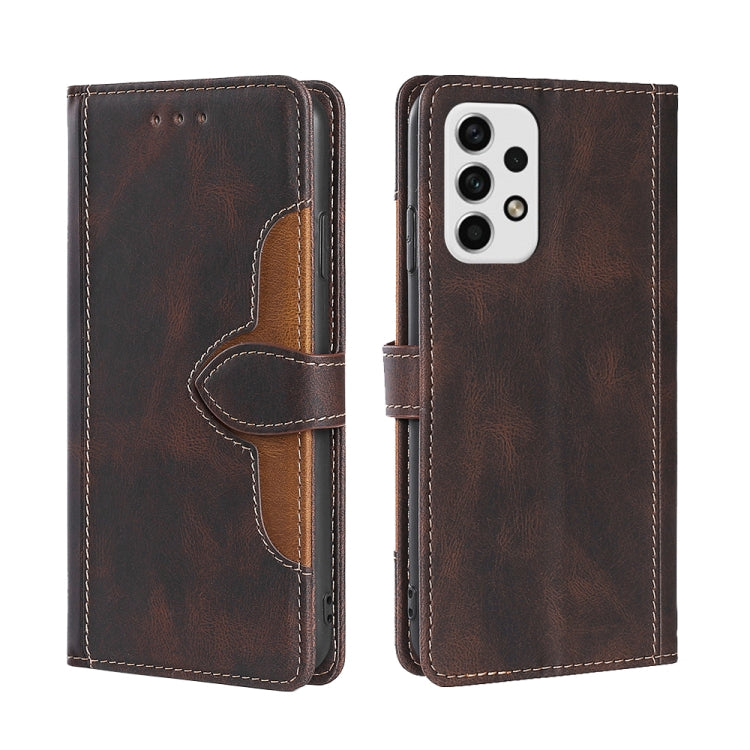 For Samsung Galaxy A23 5G Skin Feel Straw Hat Magnetic Buckle Leather Phone Case(Brown)